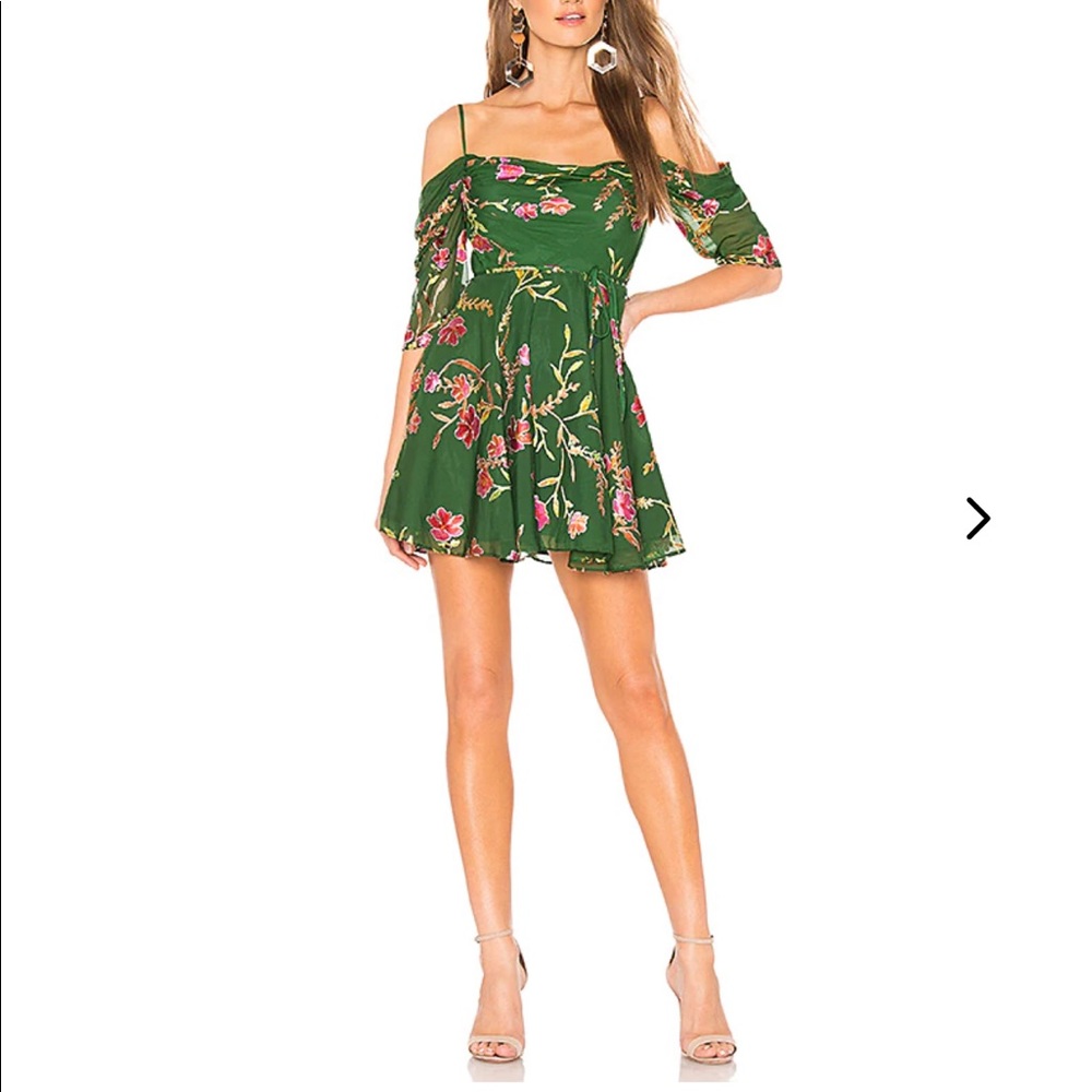 Lovers & Friends Green Floral Shoulder Dress NWT